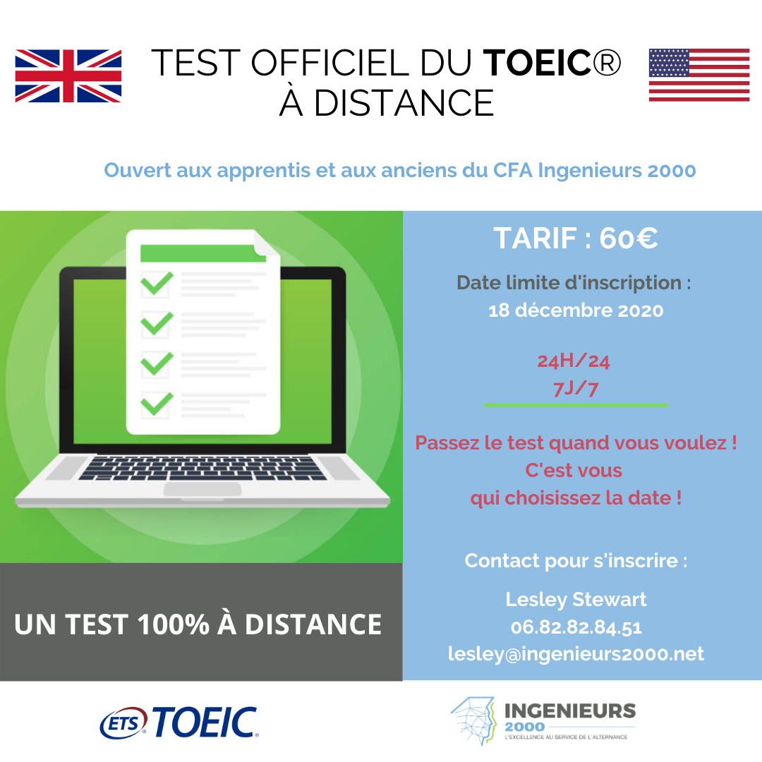 Test officiel du TOEIC à distance – inscription jusqu’au 15 juillet 2021